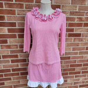 Sailor-Sailor Striped 2 Piece Bathing Suit Women's Size Small Pink + White Ruffl